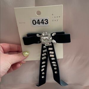 A New Day Black Velvet Hair Barrette w/ Rhinestones - MISSING ONE STONE